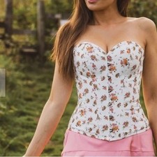 Corset Story Women UK 18 US Size 14 White Orange Floral Overbust Sweetheart New
