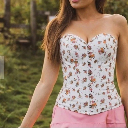Corset Story Women UK 18 US Size 14 White Orange Floral Overbust Sweetheart New