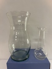 2pc Clear Glass Vase Lot Large Hurricane Style Small Bud Vase Unmarked