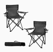 2 X Folding Camping Chair Outdoor with Cup Holder, For Beach, Fishing, Parties