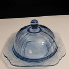 Vtg Federal Glass Blue Madrid Pattern Covered Butter Cheese Dish  Domed Lid  EUC
