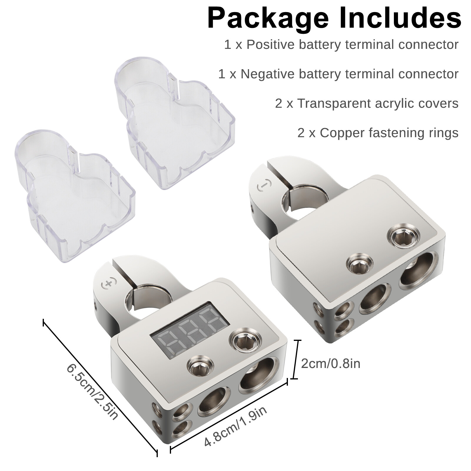  2X Digital Car Battery Terminal Connectors w/ Voltmeter Power Post 0/4/8 Gauge