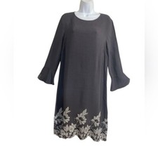 La fabrics del Lino LDF  Gray Women Shift Dress embroidered event office luxury