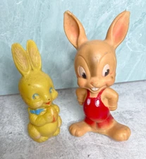 Vintage Oswald Rabbit and yellow squeaker bunny bunnies Sun Rubber Walter Lantz