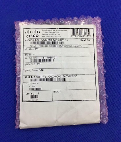 M393B2G70DB0-YK0 UCS-MR-1X162RY-A Cisco 16GB (1X16GB) 2RX4 PC3L-12800R DDR3 RAM