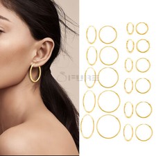 Hypoallergenic 18ct Gold on 925 Sterling Silver 6-50MM Round Women Hoop Earrings
