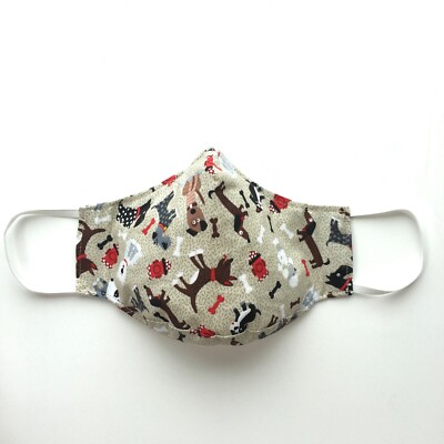 Handmade Adult Cloth Face Mask Dogs Bones nose wire chin piece lined cotton
