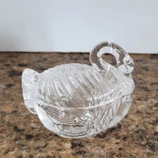 Small Clear Glass Swan Trinket Jewelry Ring Dish with Lid