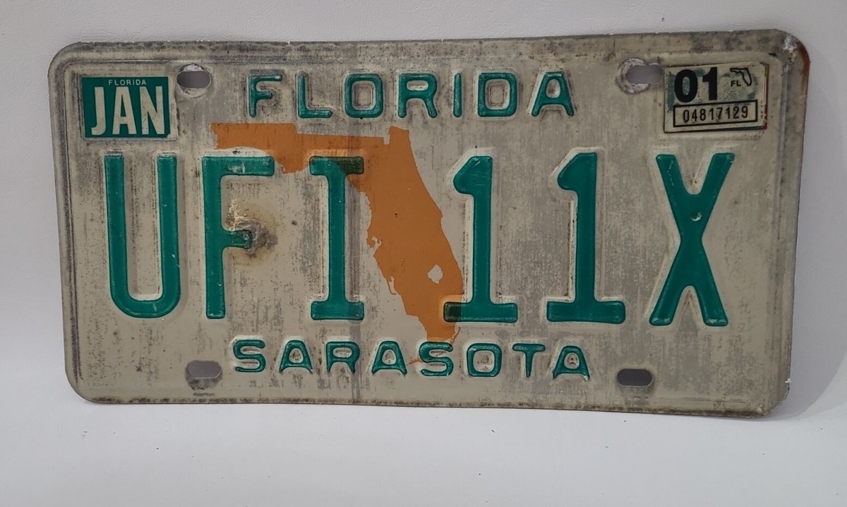2001 Florida Sarasota License Plate UFI 11X Metal Vintage