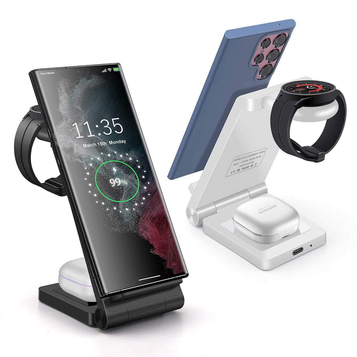 15W Wireless Charging Station in For Samsung Galaxy Watch S24+ Ultra  Note 20