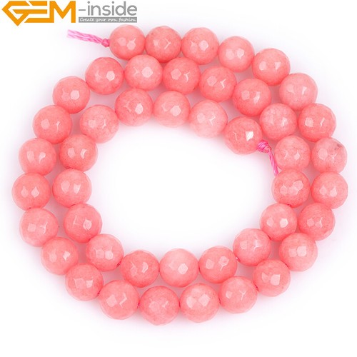 Pink Jade Beads Faceted Gemtone Round Losse Beads Jewelry Making 15" 6mm 8mm - Picture 6 of 27