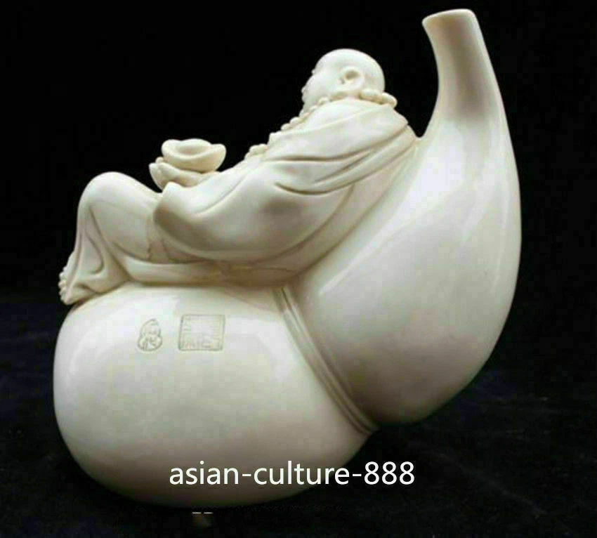Porcelana de cerámica china Dehua Happy Laugh Maitreya Buda sostener estatua de Yuanbao Foto 4 de 4