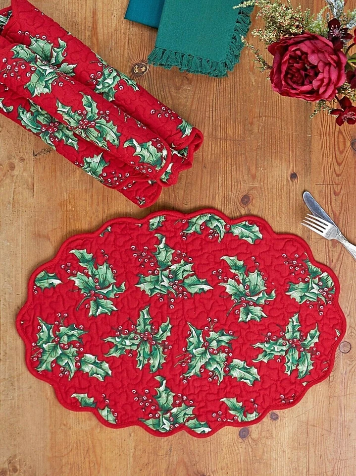 Holly Berry Quilted Placemat OR Table Runner ~~ By April Cornell