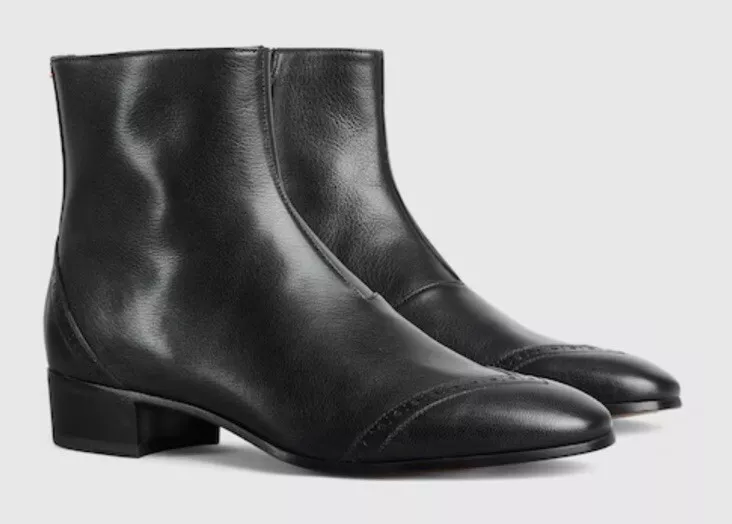 Bottes à fermeture éclair en cuir noir GUCCI Wingtip Horsebit pour homme taille UK 10,5, US 11