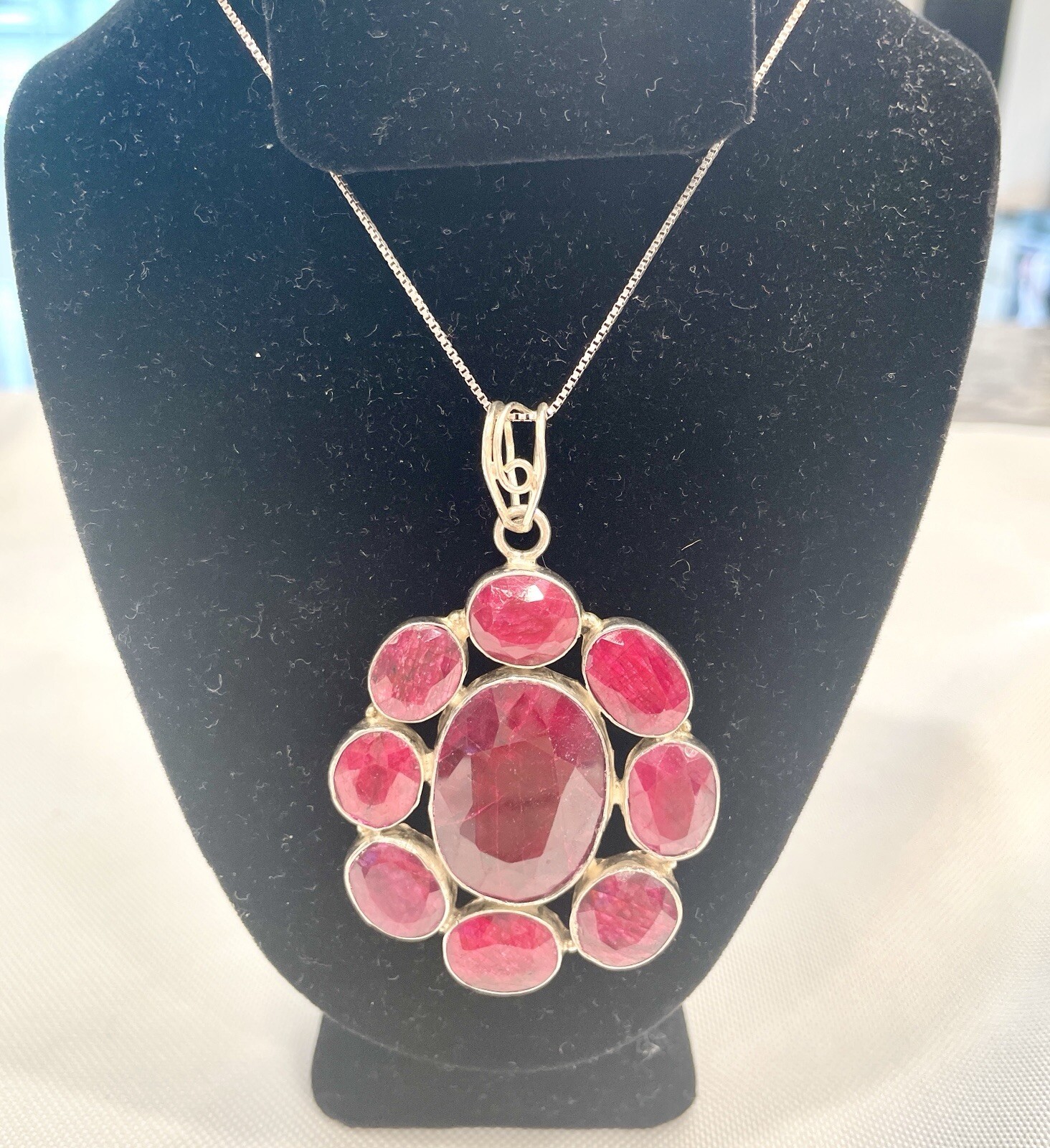 Handmade Sterling Silver Ruby Flower Pendant Neck… - image 6