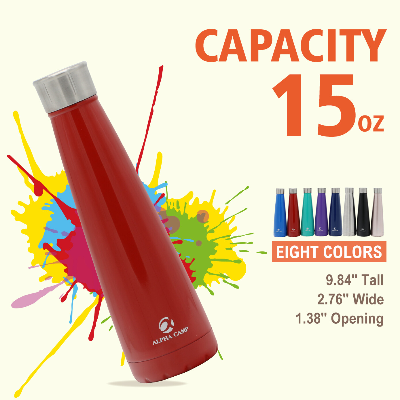 15 OZ Stainless Steel Water Bottle Vacuum Insulated Leak-Pro