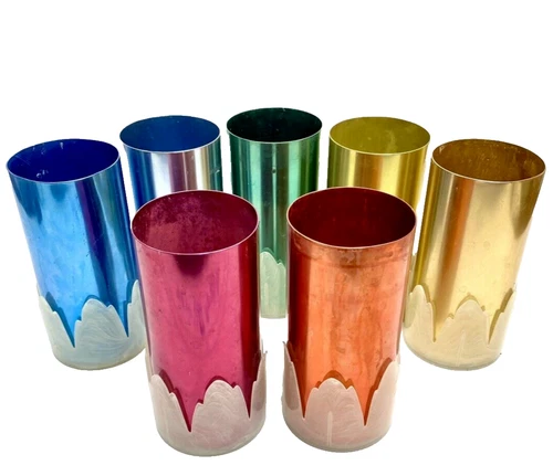 7 Vintage Aluminum Drinking Glasses Federal Tool Corp Tumblers Holdersb Cups