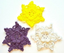 Crochet Flowers Stars Snowflakes Appliques Ornaments - 6 Handmade Pieces