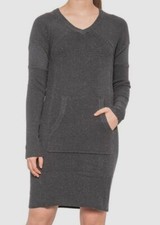 $109 Prana Women's Gray Ribbed V-Neck Long-Sleeve Contrast Sweater Dress Size S