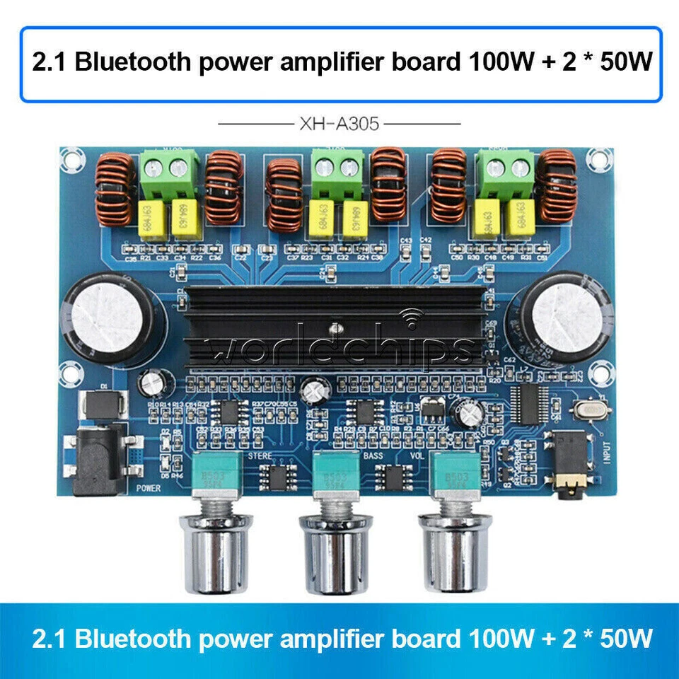 AUX Bluetooth 5.0 TPA3116D2 Digital Power Amplifier Board 2.1 Channel 2*50W+100W - Image 4 of 4