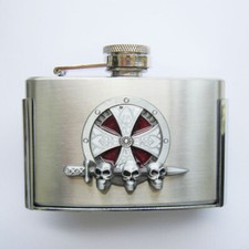 3oz. Cross Celtic Stainless Steel Flask Metal Removable Concealed Belt Buckle