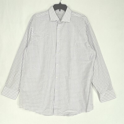 Perry Ellis Dress Shirt Mens 16.5 32/33 Purple Grid Print Stretch Long Sleeve