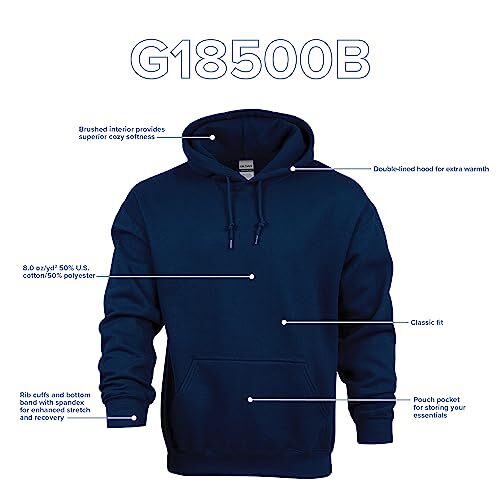 Youth Hoodie Sweatshirt, Style G18500B Large Navy - Picture 5 of 7