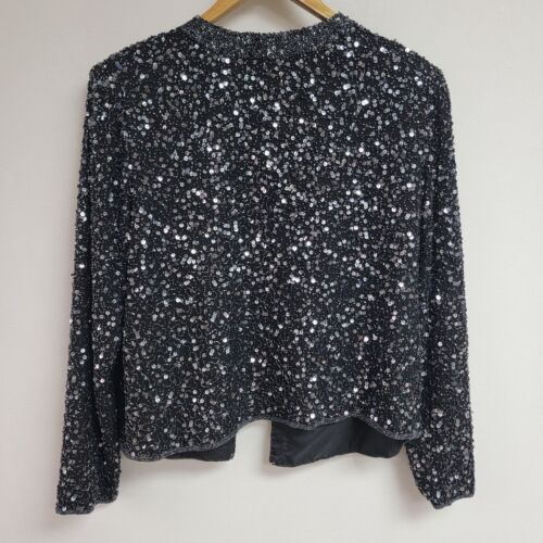 Scala Womens Black Vintage Silk Evening Jacket Small Petite Sequin Beaded Formal - Picture 3 of 10
