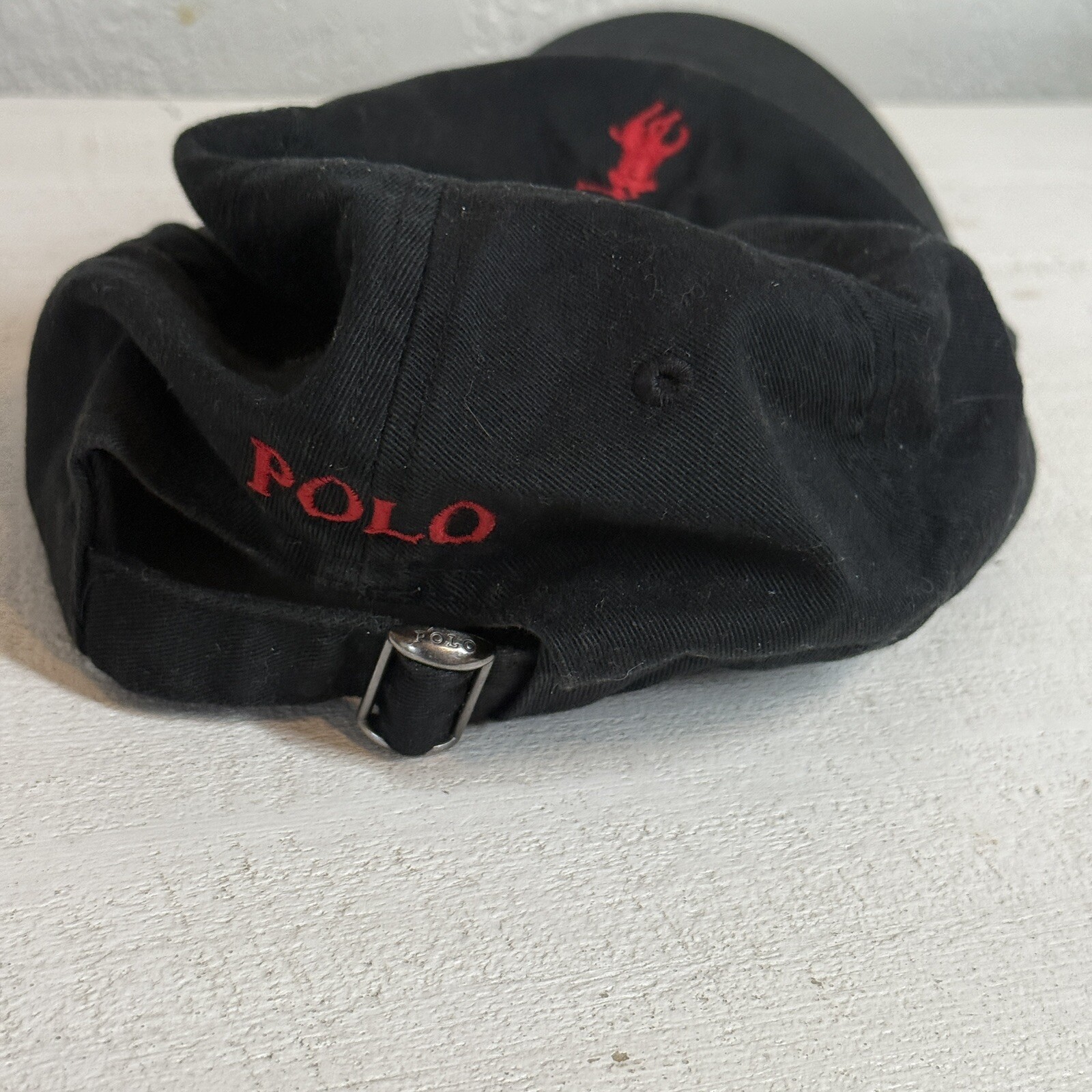 Polo Ralph Lauren Cappello Berretto Cinghia Schiena Nero Rosso Pony Logo Regolabile