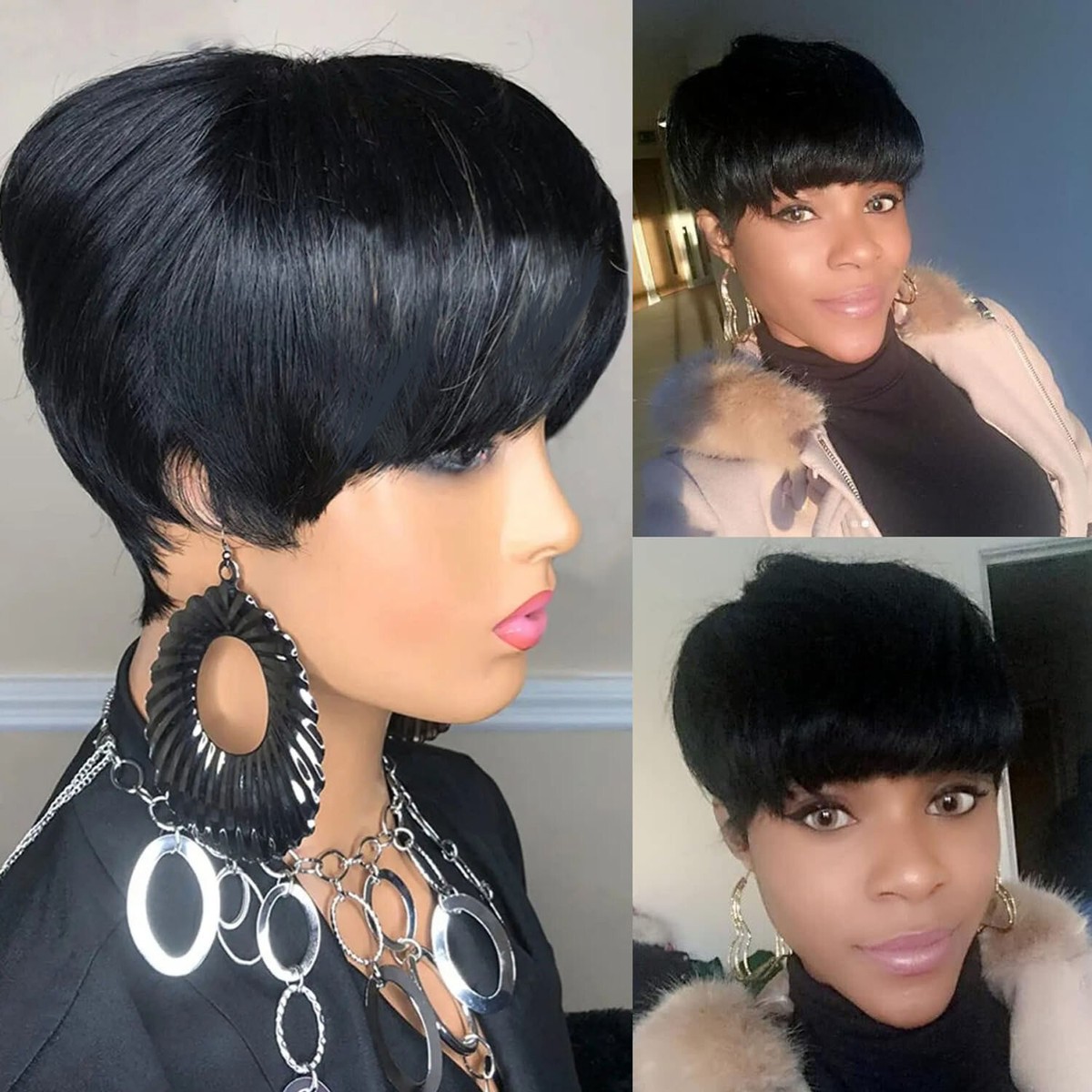 Pixie Cut 100% Human Hair Wigs None Lace Wig Machine Made 