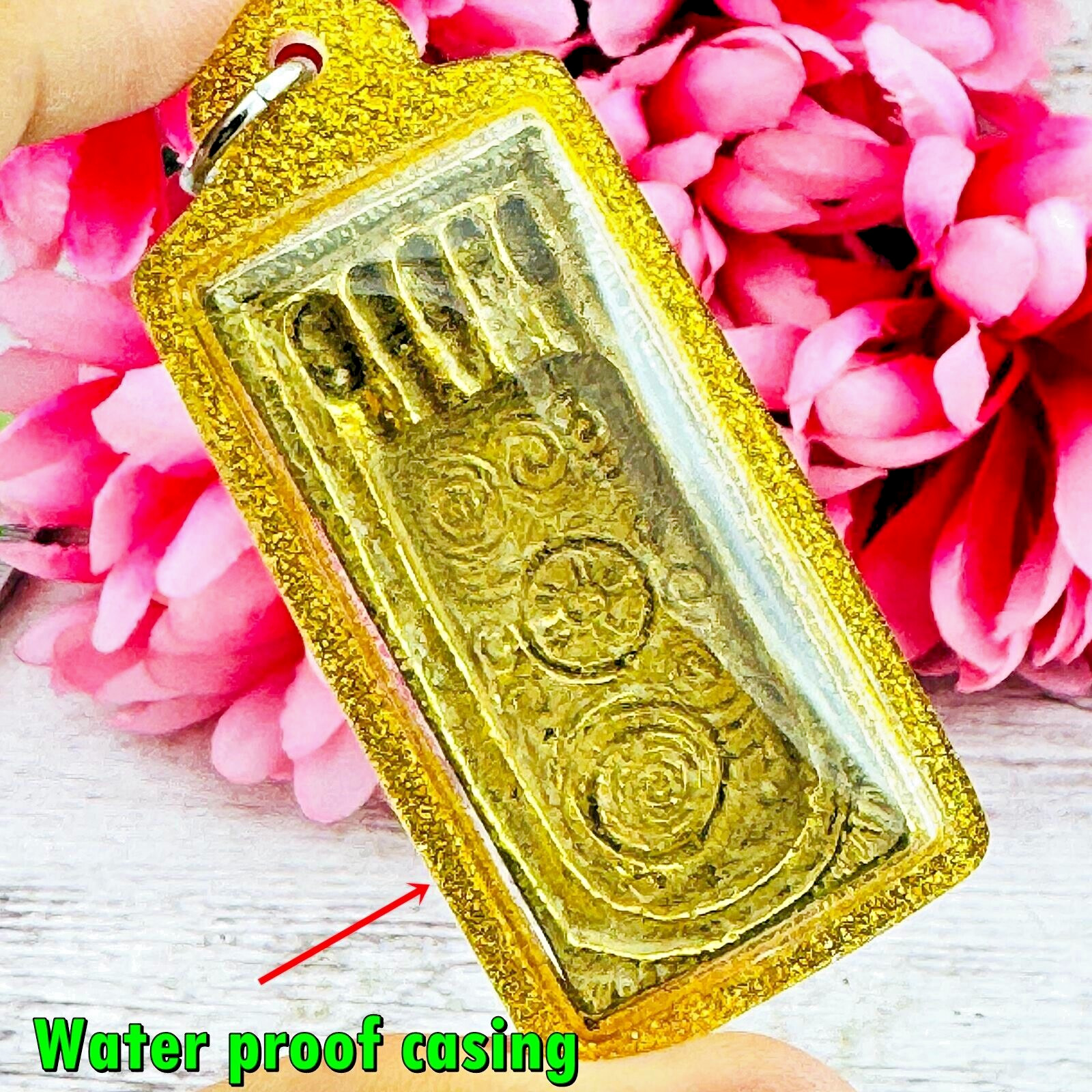 Buddhapada Footprint Leklai Suwanracha Yellow Gold Magic Lucky Thai Amulet 18079