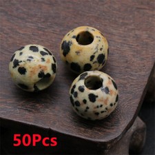 50Pcs 14mm Natural Dalmation Jasper Large Hole Spacer Loose Beads Hole 5mm HT754