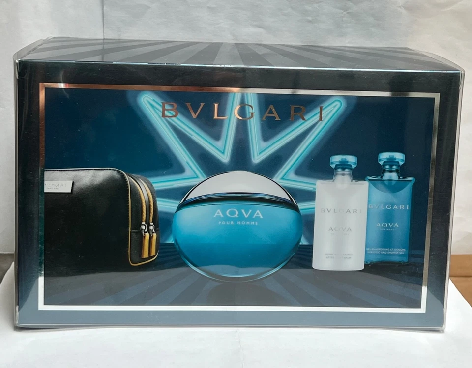 JUEGO DE 4 PIEZAS BVLGARI AQVA por BVLGARI MEN 3,4 oz EDT + 2,5 oz SG + BÁLSAMO A/S + BOLSA Foto 2 de 4