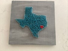 TEXAS STRING ART TURQUOISE  THREAD WITH RED THREAD SHOWING HOUSTON HANDMADE