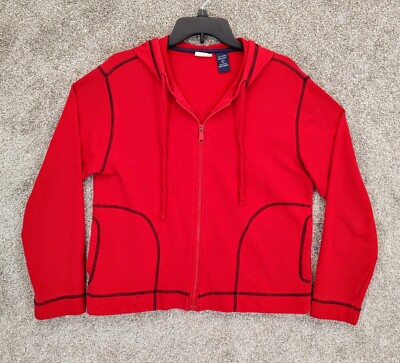 Bugle Boy Hoodie Men's L Red Contrasting Trim Hooded Full Zip Pockets Sweatshirt