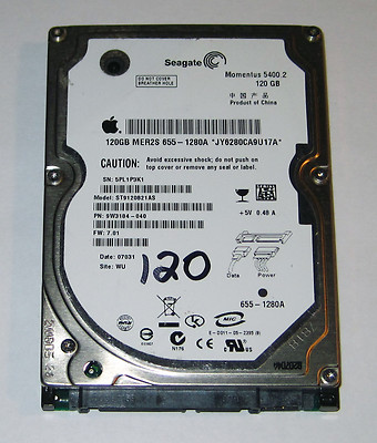 Apple Seagate 120Gb 2.5'' Laptop Hard Drive SATA ST9120821AS 655-1280A ~ NICE!