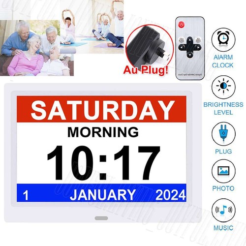 10 inch LED Digital Day Clock Calendar Dementia Date Week Month Year Time Wall - Picture 13 of 14