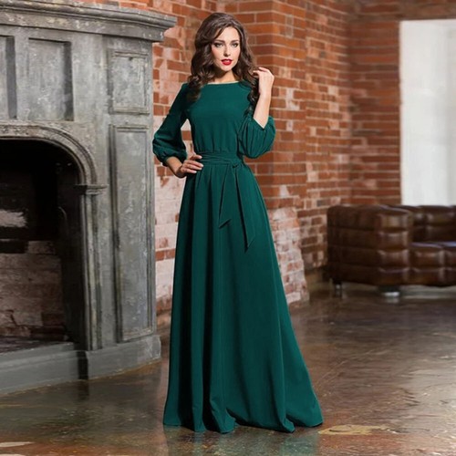 Women Long Sleeve Dress Slim Solid 