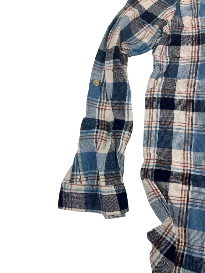 Женская рубашка на пуговицах с полным наклоном синяя клетчатая с длинным рукавом рулон вкладка - средняя - Изображение 4 из 4