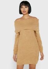 NEW MANGO (Zara Group) fine Knit Dress in medium brown (camel) size EUR L USA 8