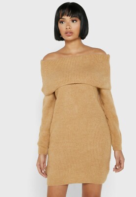NEW MANGO (Zara Group) fine Knit Dress in medium brown (camel) size EUR L  USA 8 | eBay