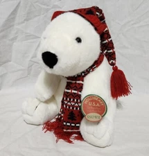 Vintage Hollybeary USA Snowie Bear Plush 11” Stuffed Toy Hat Scarf New With Tags
