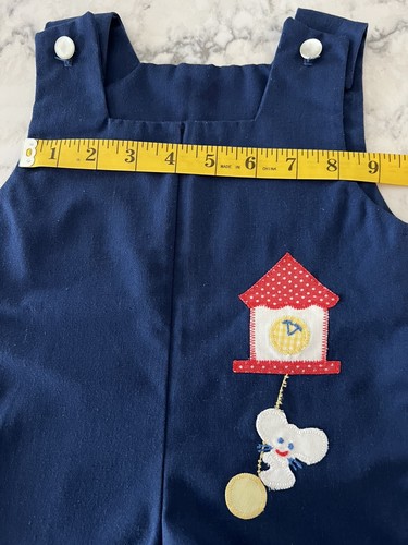 Vintage Baby Boy Blue Romper Overalls Nursery Rhyme Mouse & Clock 3-9 Months - Picture 14 of 15
