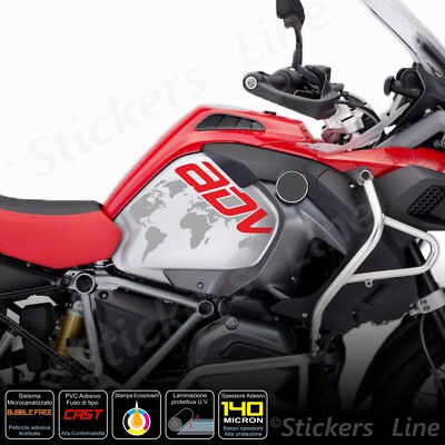 2 tank stickers BMW R 1200 1250 gs Adventure LC GS - GLOBE - red grey