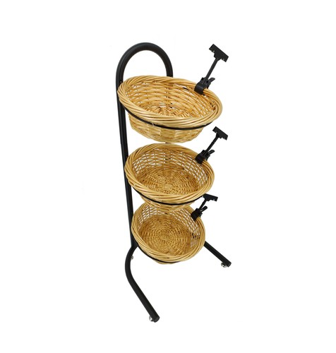 3 Tier Wicker Basket Metal Stand with Sign Clips Market Basket Storage Organizer - 第 2/5 張圖片