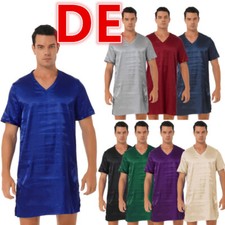 DE Herren Satin Nachthemd Pyjama Oberteil Luftige Nachtwäsche Shirts Sleepshirt