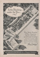 Vintage 1950's Chesterfield Cigarettes Pack Holiday Christmas Box 1954 Print Ad