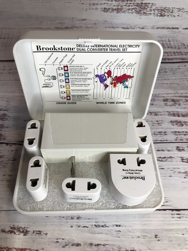 Brookstone Dual Converter Adapter Plug Set Worldwide All Countries GOOD