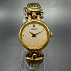 Seiko Watch Women 21mm Champagne Dial Gold Tone Round V400-1229 New Battery