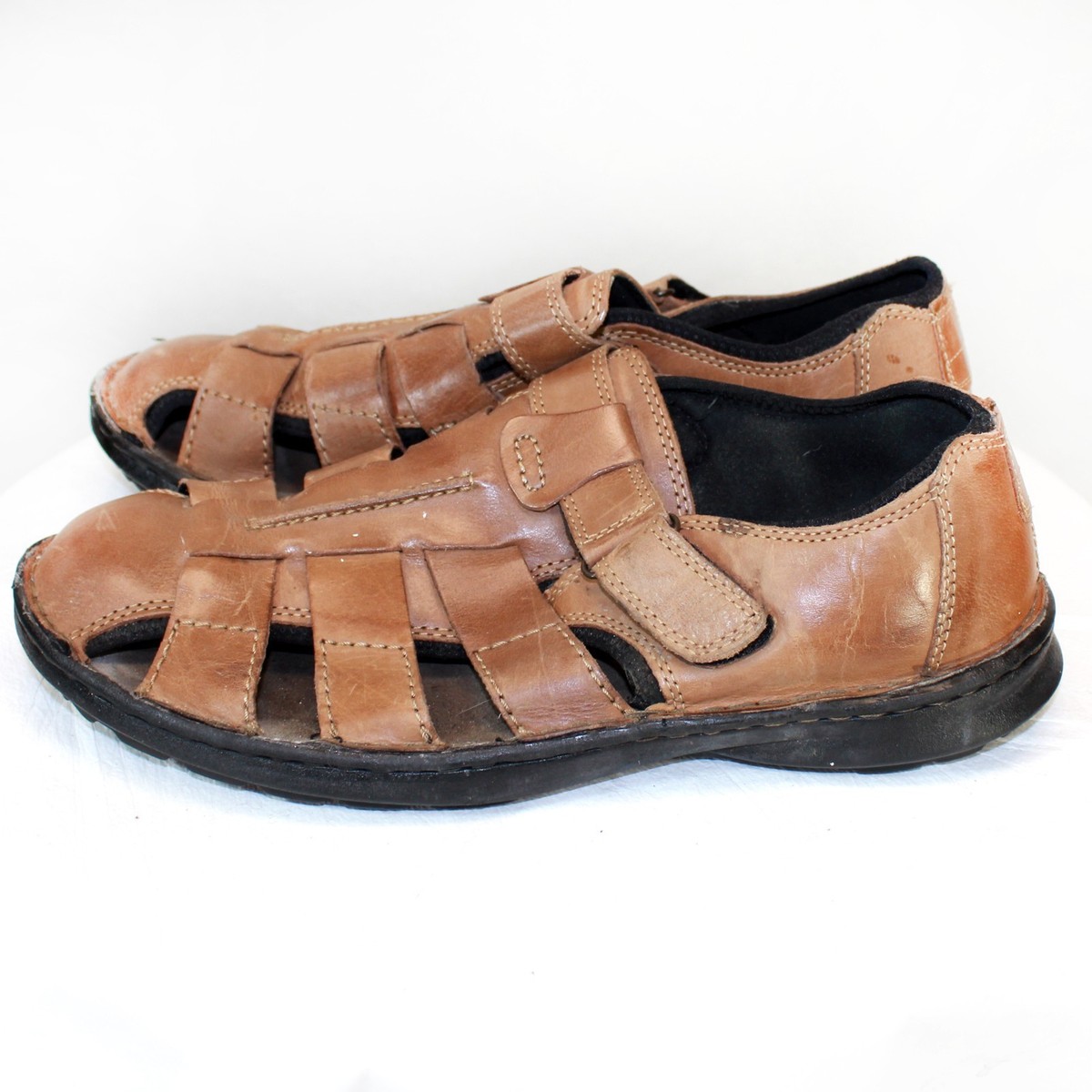 Clarks Men\'s Fisherman Sandals Tan Leather Hook & Loop Comfort Size 10M 78031 Amazon.com | Clarks Men main image 3